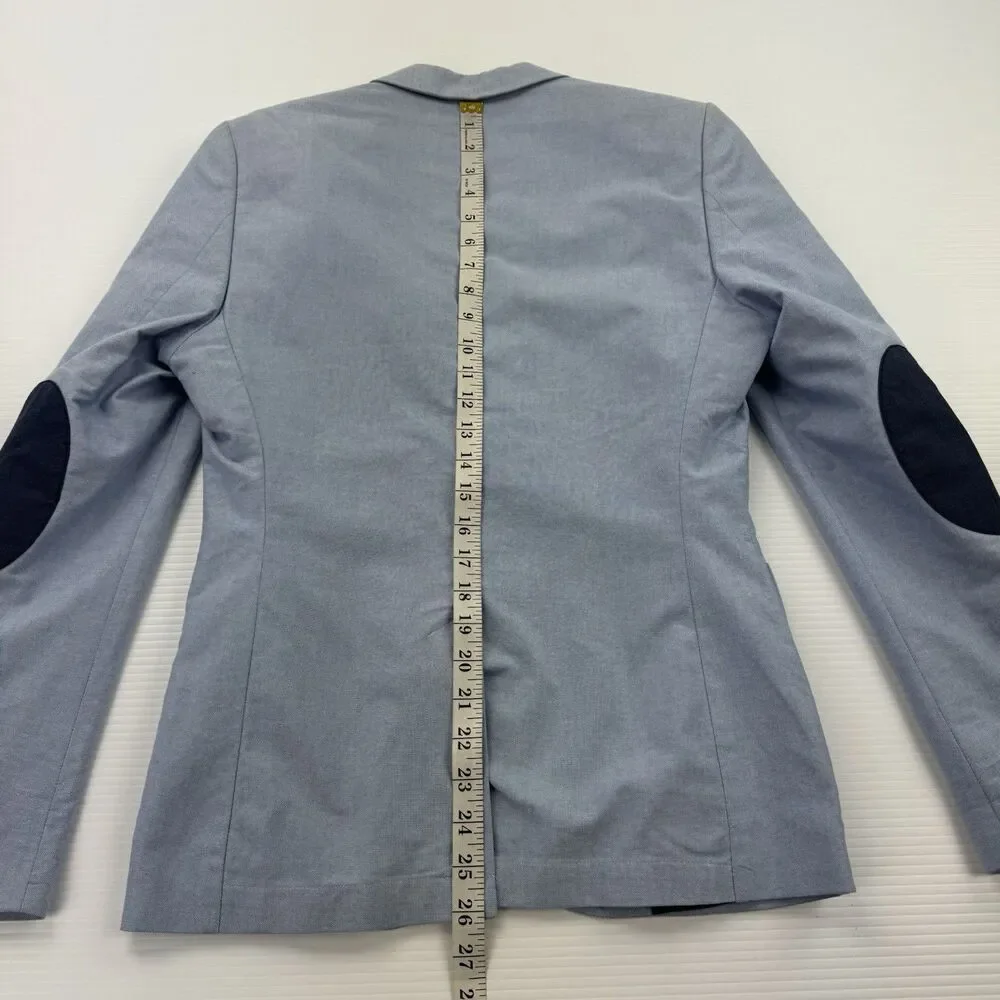 H&M 34R Light Blue Cotton Blazer Sport Coat Elbow Patches Slim Fit Jacket